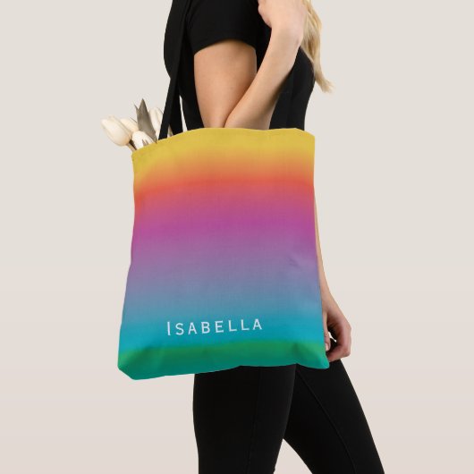 Colorful Cute Rainbow Gradient Ombre Monogram Tote Bag (Dichtbij)