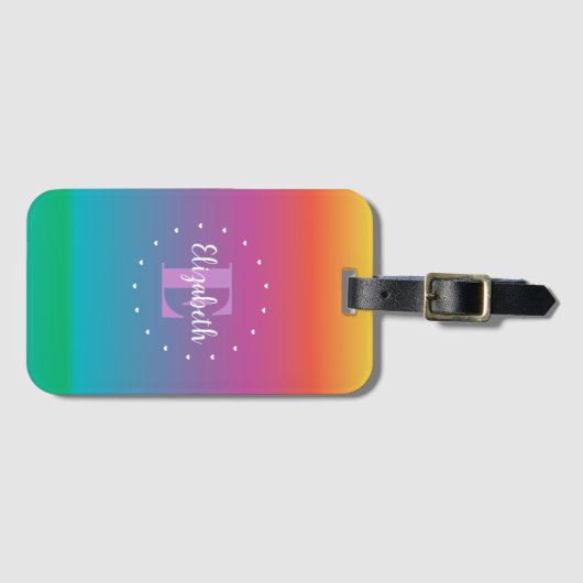 Colorful Cute Rainbow Ombre Multicolkleurige monog Bagagelabel (Voorkant (horizontaal))