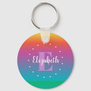 Colorful Cute Rainbow Ombre Multicolkleurige monog Sleutelhanger