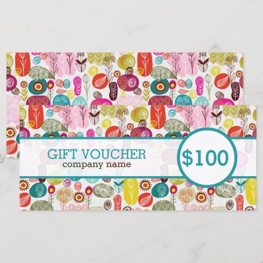 Colorful Cute Retro Flowers Gift Voucher (Voorkant / Achterkant)