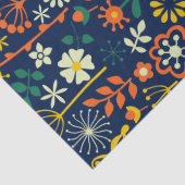 Colorful Cute Retro Flowers & Leafs Pattern Tissuepapier (Detail)
