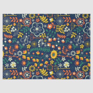Colorful Cute Retro Flowers & Leafs Pattern Tissuepapier