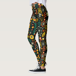 Colorful Cute Retro Flowers Patroon Leggings