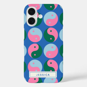 Colorful Cute Retro Yin Yang Blue iPhone 16 Hoesje
