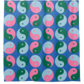 Colorful Cute Retro Yin Yang Pattern Blue Douchegordijn (Voorkant)
