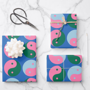 Colorful Cute Retro Yin Yang Pattern Blue Inpakpapier Vel