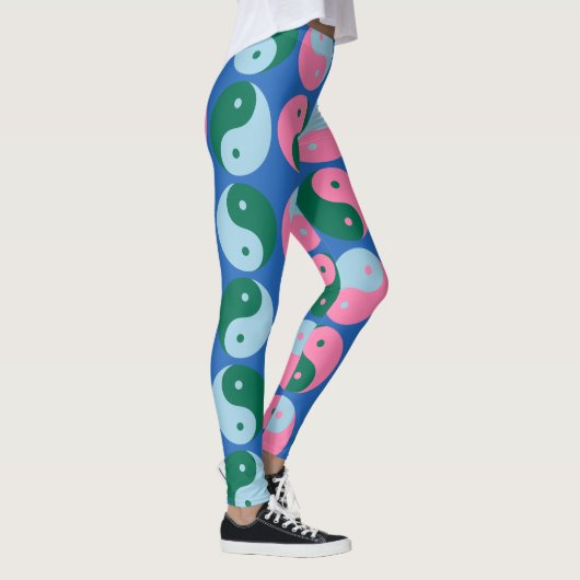 Colorful Cute Retro Yin Yang Pattern Blue Leggings (Rechts)