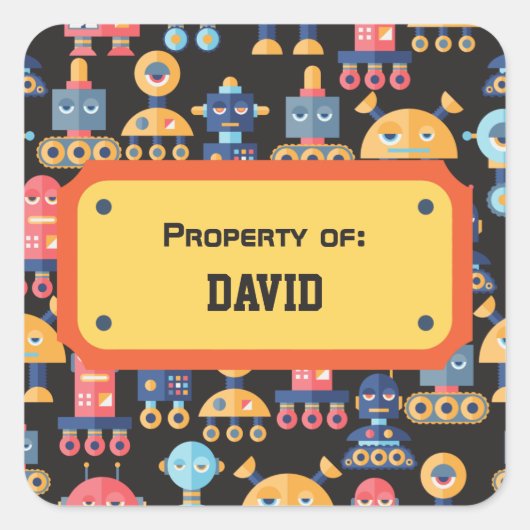 Colorful Cute Robot Pattern, gepersonaliseerd Vierkante Sticker (Voorkant)
