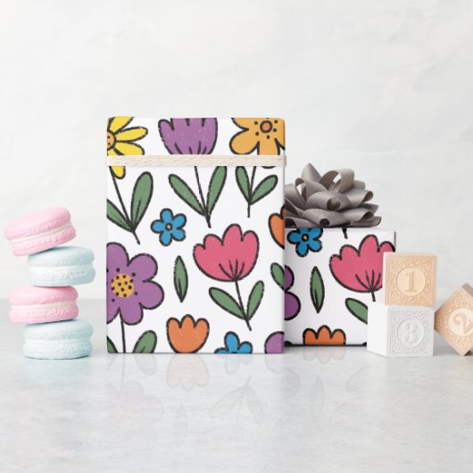 Colorful Cute Spring Flowers Wrapping Paper Roll Cadeaupapier (Baby Shower)