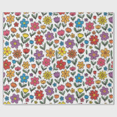 Colorful Cute Spring Flowers Wrapping Paper Roll Cadeaupapier (Vlak)