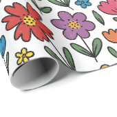 Colorful Cute Spring Flowers Wrapping Paper Roll Cadeaupapier (Rol Hoek)