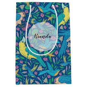 Colorful Cute Tropical Bids & Flowers Pattern Medium Cadeauzakje