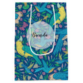 Colorful Cute Tropical Bids & Flowers Pattern Medium Cadeauzakje (Achterkant)