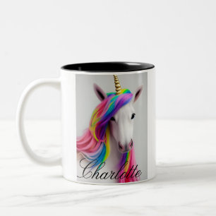 Colorful Cute Unicorn Girl Rainbow Hair Tweekleurige Koffiemok