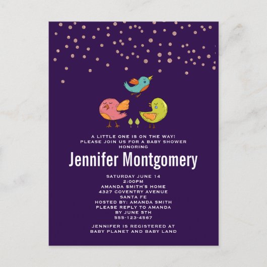 Colorful Cute Whimsical Birds Baby shower Briefkaart (Voorkant)