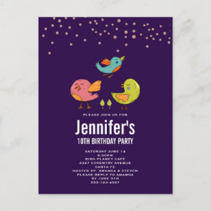 Colorful Cute Whimsical Birds Birthday Briefkaart