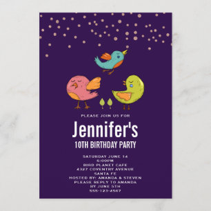 Colorful Cute Whimsical Birds Birthday Kaart