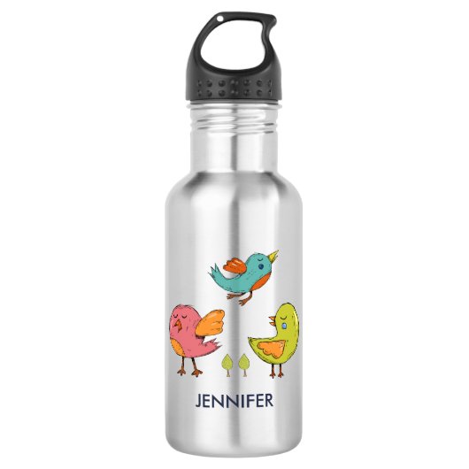Colorful Cute Whimsical Birds Waterfles (Voorkant)