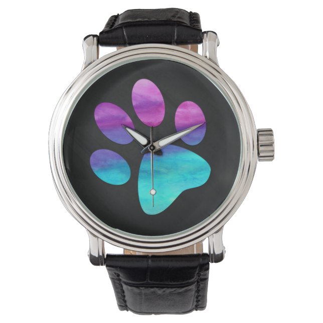  Colorful cyan blue purple Dog Paw print Horloge (Voorkant)