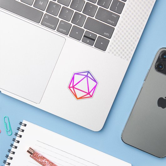 Colorful D20 Dice Sticker (Laptop met iPhone)