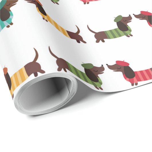 Colorful Dachshund Christmas Pattern Cadeaupapier (Rol Hoek)
