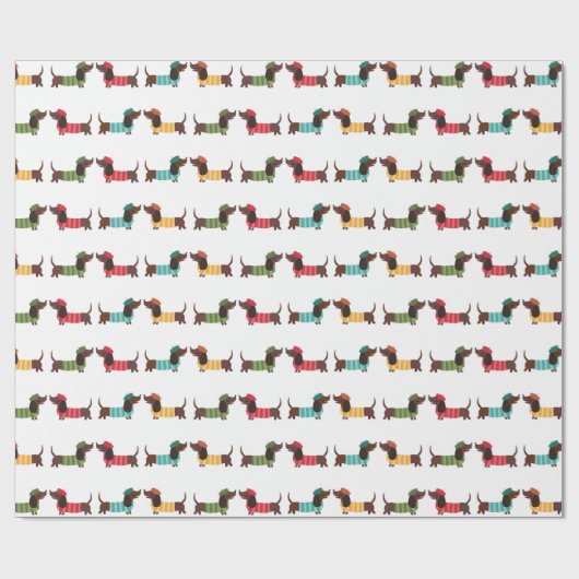 Colorful Dachshund Christmas Pattern Cadeaupapier (Vlak)