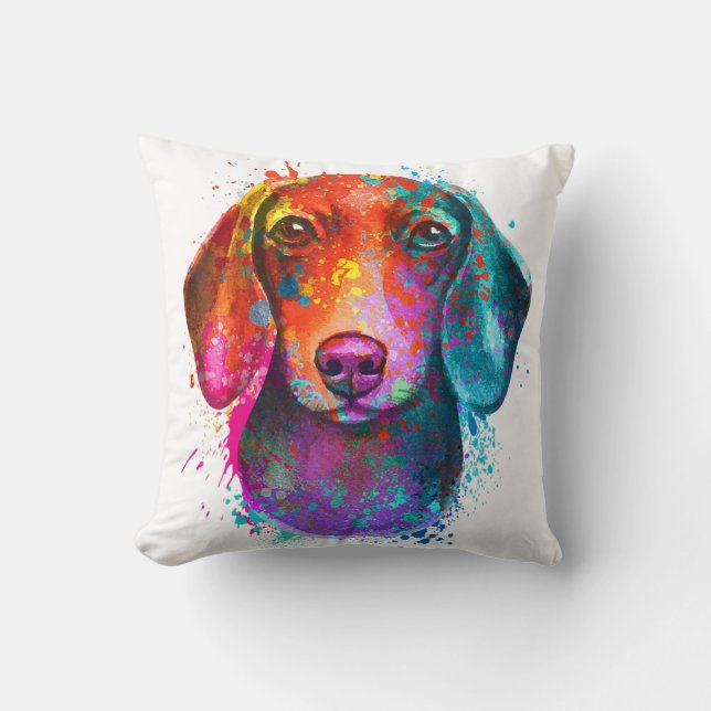 Colorful Dachshund Dog Art Illustratie Kussen (Voorkant)