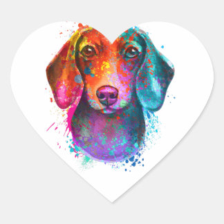 Colorful Dachshund Dog Art Illustration Hart Sticker
