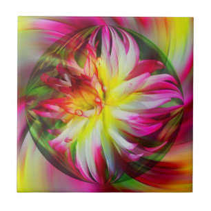 Colorful Dahlia Floral Abstracte kunst Tegeltje