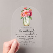 Colorful Dahlia Floral Mason Jar Wedding Acryl Uitnodigingen (Insitu (Draagbaar))