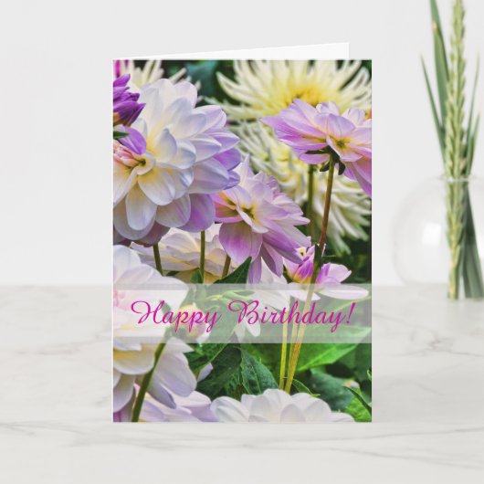 Colorful Dahlia Flowers Happy Birthday Kaart (Voorkant)
