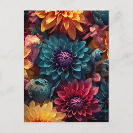 colorful dahlia flowers in dark colors briefkaart