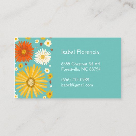 Colorful Daisies blauwgroen blauw Visitekaartje (Achterkant)