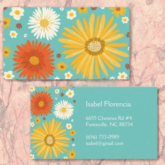 Colorful Daisies blauwgroen blauw Visitekaartje