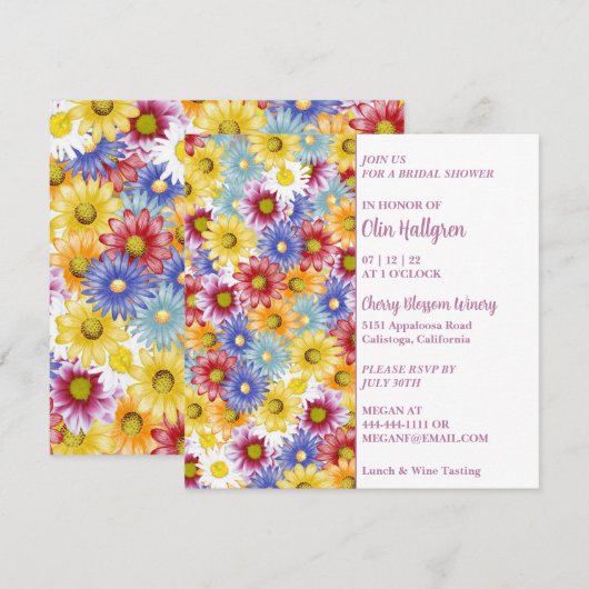 Colorful Daisies Bridal Shower Invitation Kaart (Voorkant / Achterkant)