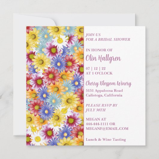 Colorful Daisies Bridal Shower Invitation Kaart (Voorkant)