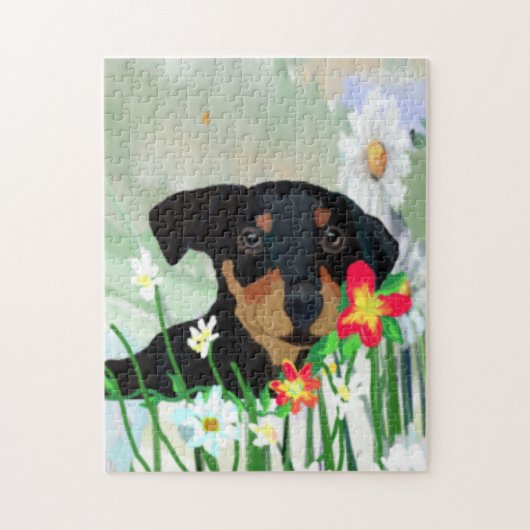 Colorful Daisies en Doberman Pincher Puppy Legpuzzel (Verticaal)