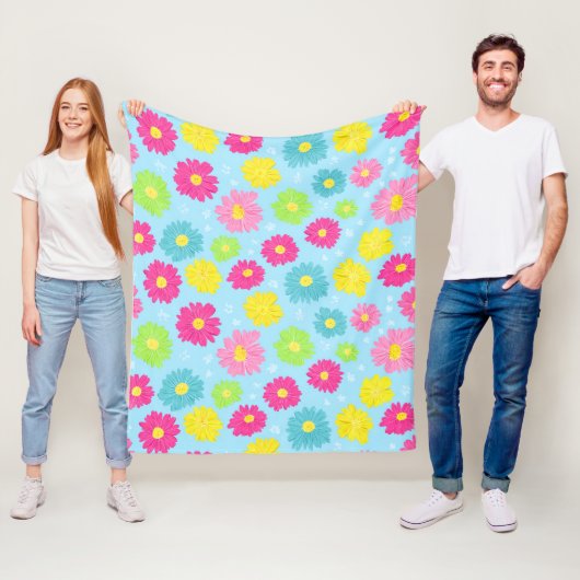 Colorful Daisies Fleece Deken (In situ)