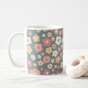 Colorful Daisies Floral Retro Pattern Pastel Koffiemok