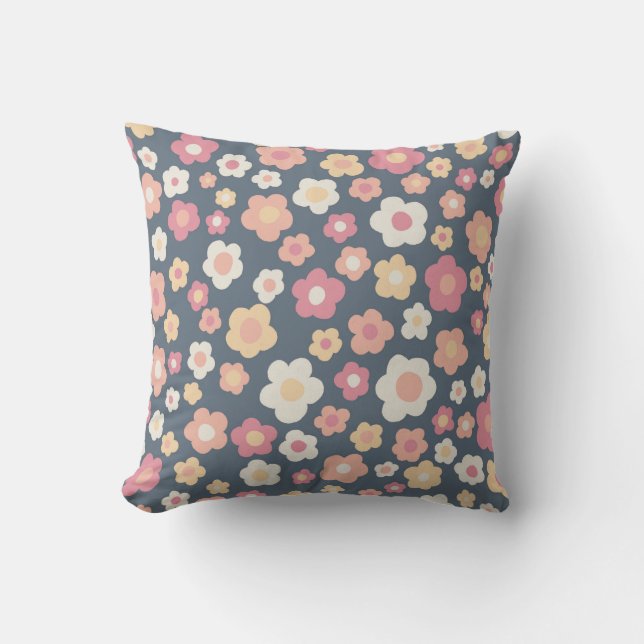 Colorful Daisies Retro Floral Pattern Pastel Kussen (Voorkant)