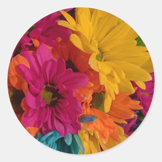 Colorful Daisies Ronde Sticker (Voorkant)