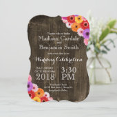 Colorful Daisies Rustic Barn Wood Wedding Invites Kaart (Staand voorkant)