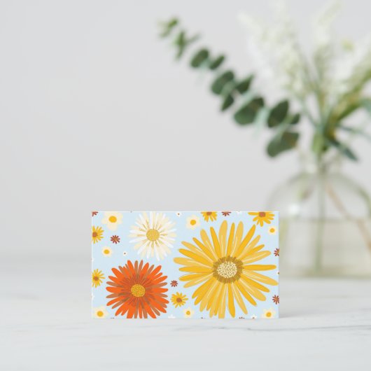 Colorful Daisies Soft Blue Visitekaartje (Staand voorkant)