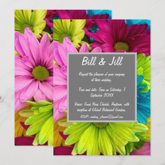 Colorful Daisies Wedding Kaart (Voorkant / Achterkant)