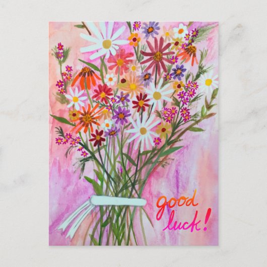 Colorful Daisy Bouquet GOOD LUCK Briefkaart (Voorkant)