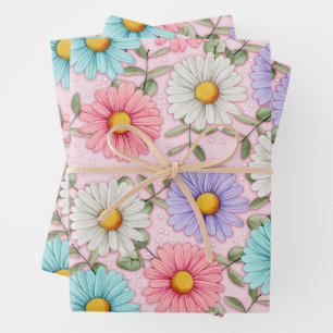 Colorful Daisy Flowers Roze Inpakpapier Vel