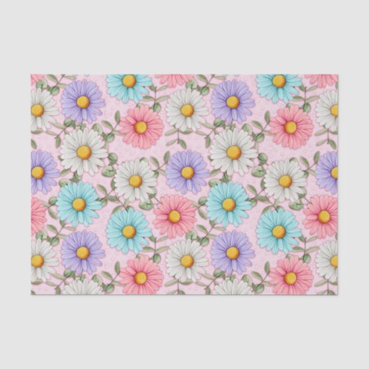 Colorful Daisy Flowers Roze Tissuepapier (Voorkant)