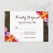Colorful Daisy Rustic Barn Wood Wedding RSVP Card