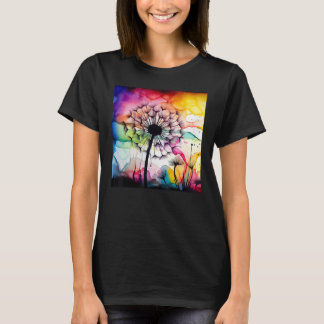 Colorful dandelion watercolor optics blowball t-shirt