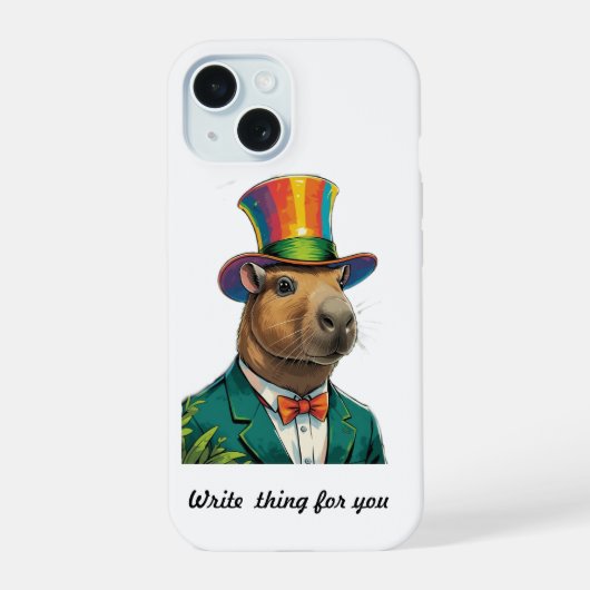 Colorful Dapper Capybara Top Hat iPhone 15 Case (Achterkant)